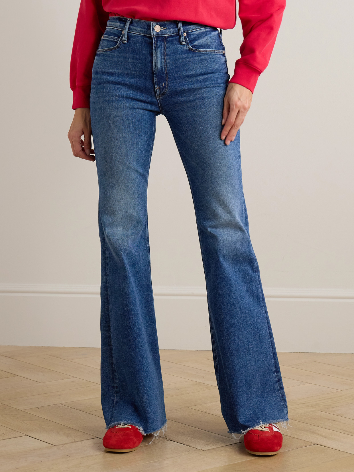 The Doozy Sneak Fray High-Rise Flared Jeans