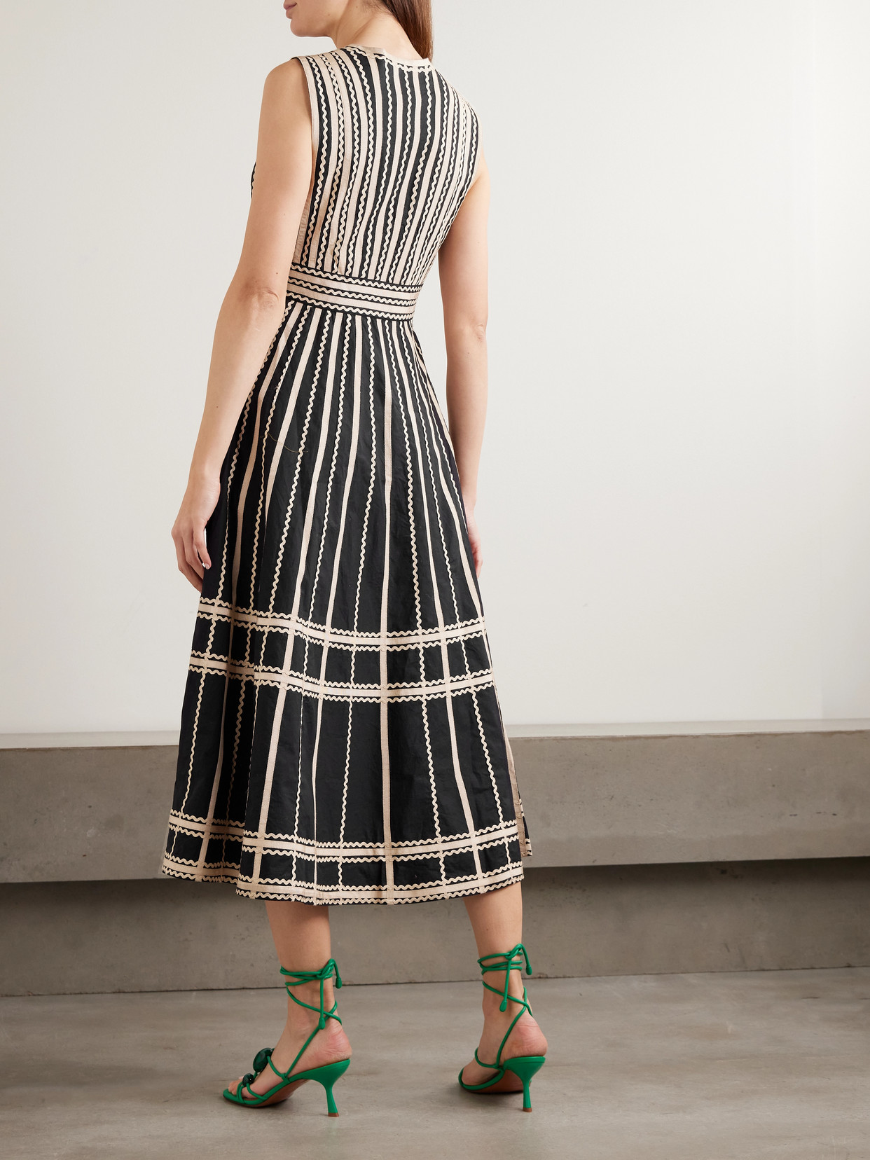 Ulla Johnson Palermo Ricrac And Grosgrain-trimmed Cotton-poplin Midi Dress In Black