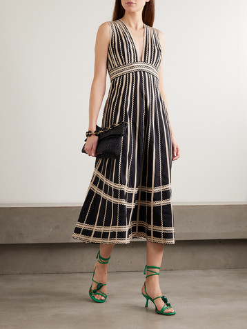 Ulla Johnson Palermo ricrac and grosgrain-trimmed cotton-poplin midi dress