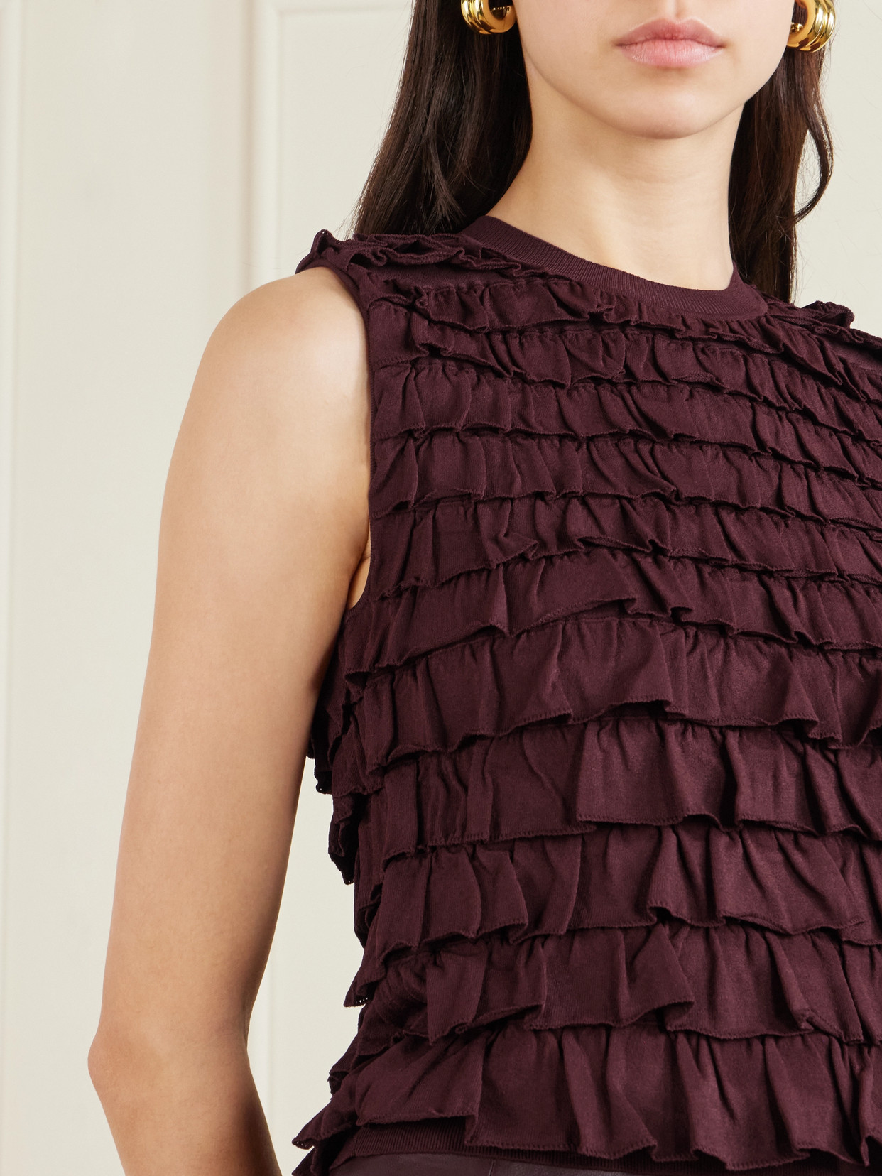 Ulla Johnson Lula Tiered Ruffled Jersey Top In Burgundy