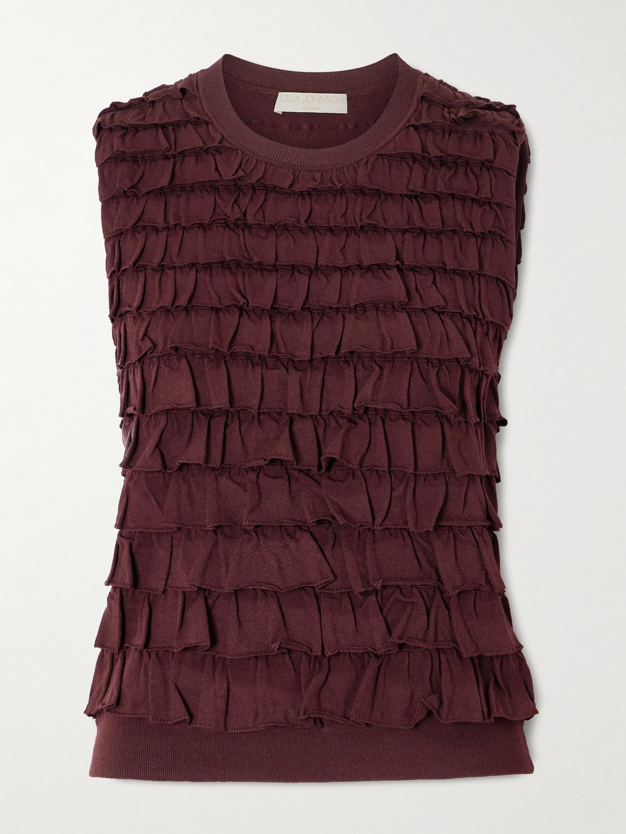 Ulla Johnson Lula Tiered Ruffled Jersey Top In Burgundy