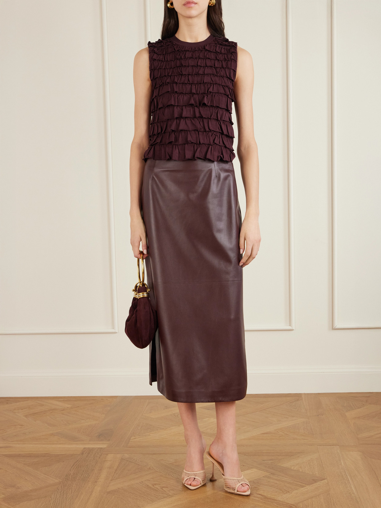 Ulla Johnson Lula Tiered Ruffled Jersey Top In Burgundy