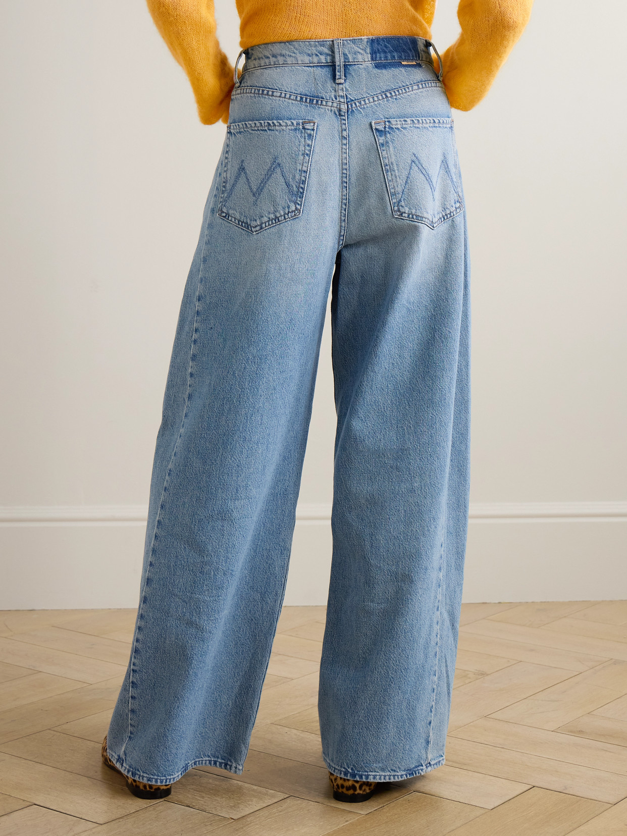 Mother The Pipe Dream Button Sneak High-rise Wide-leg Jeans In Blue