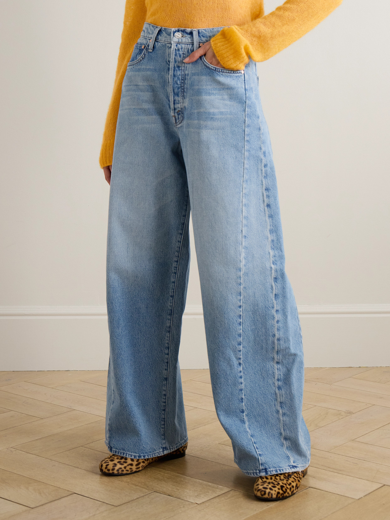 Mother The Pipe Dream Button Sneak High-rise Wide-leg Jeans In Blue