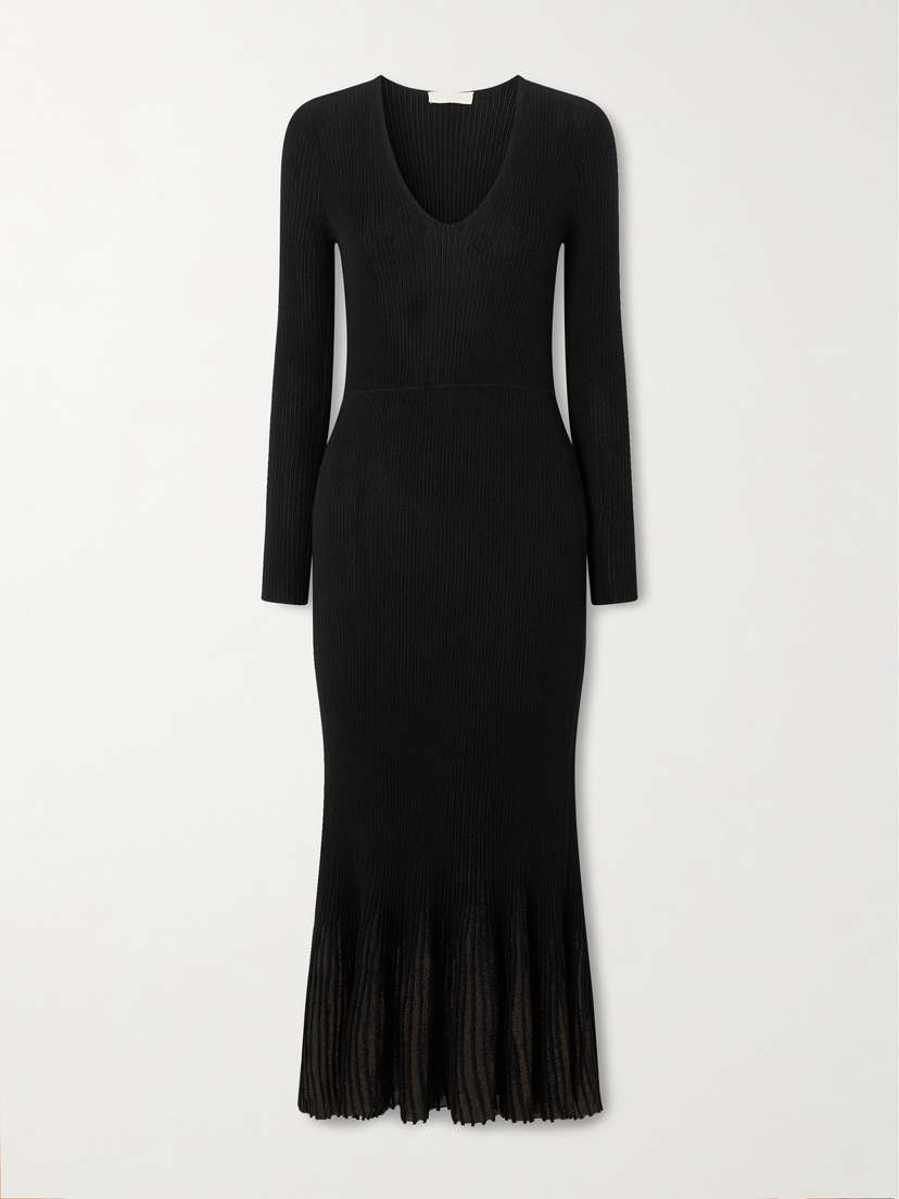 Ulla Johnson Zeda Pleated Metallic Ribbed-knit Midi Dress