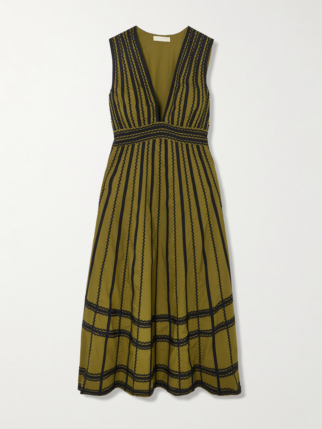 Ulla Johnson Palermo Ricrac And Grosgrain-trimmed Cotton-poplin Midi Dress In Green