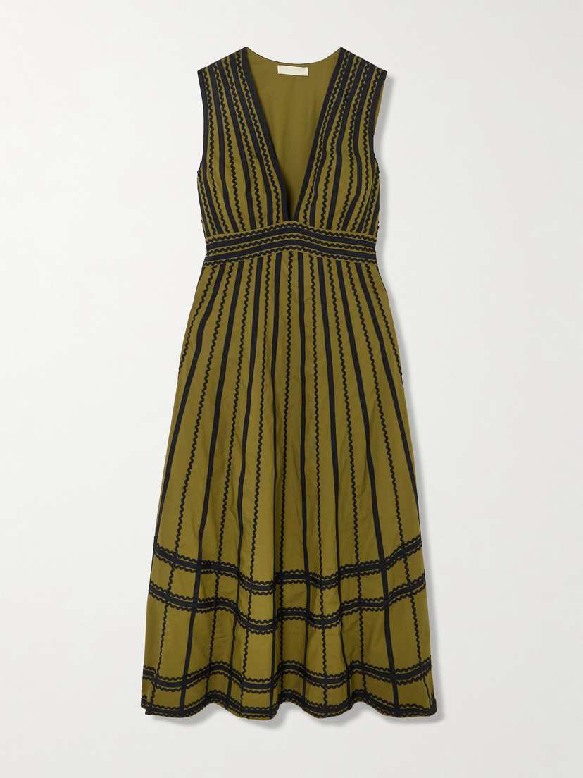 Ulla Johnson Palermo Ricrac And Grosgrain-trimmed Cotton-poplin Midi Dress