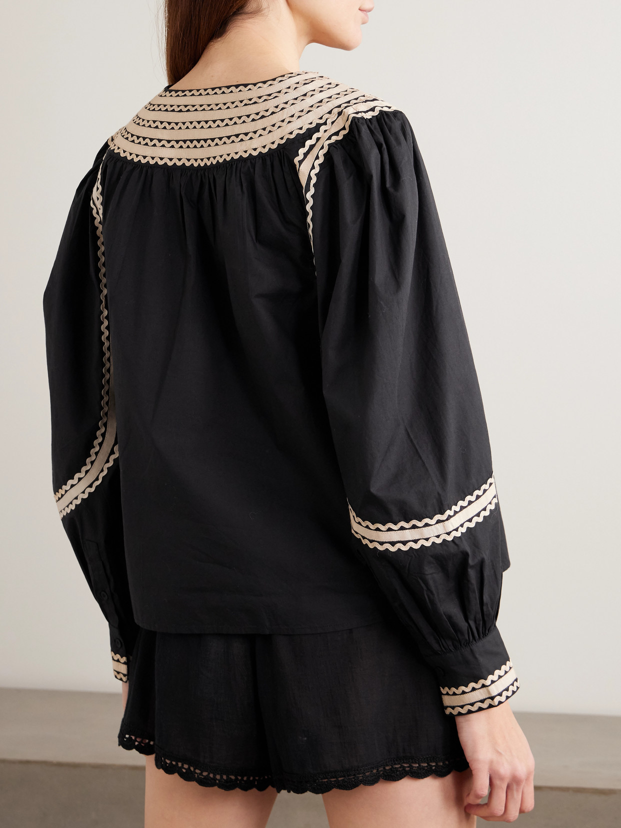 Laurenza Ricrac And Grosgrain-Trimmed Cotton-Poplin Blouse