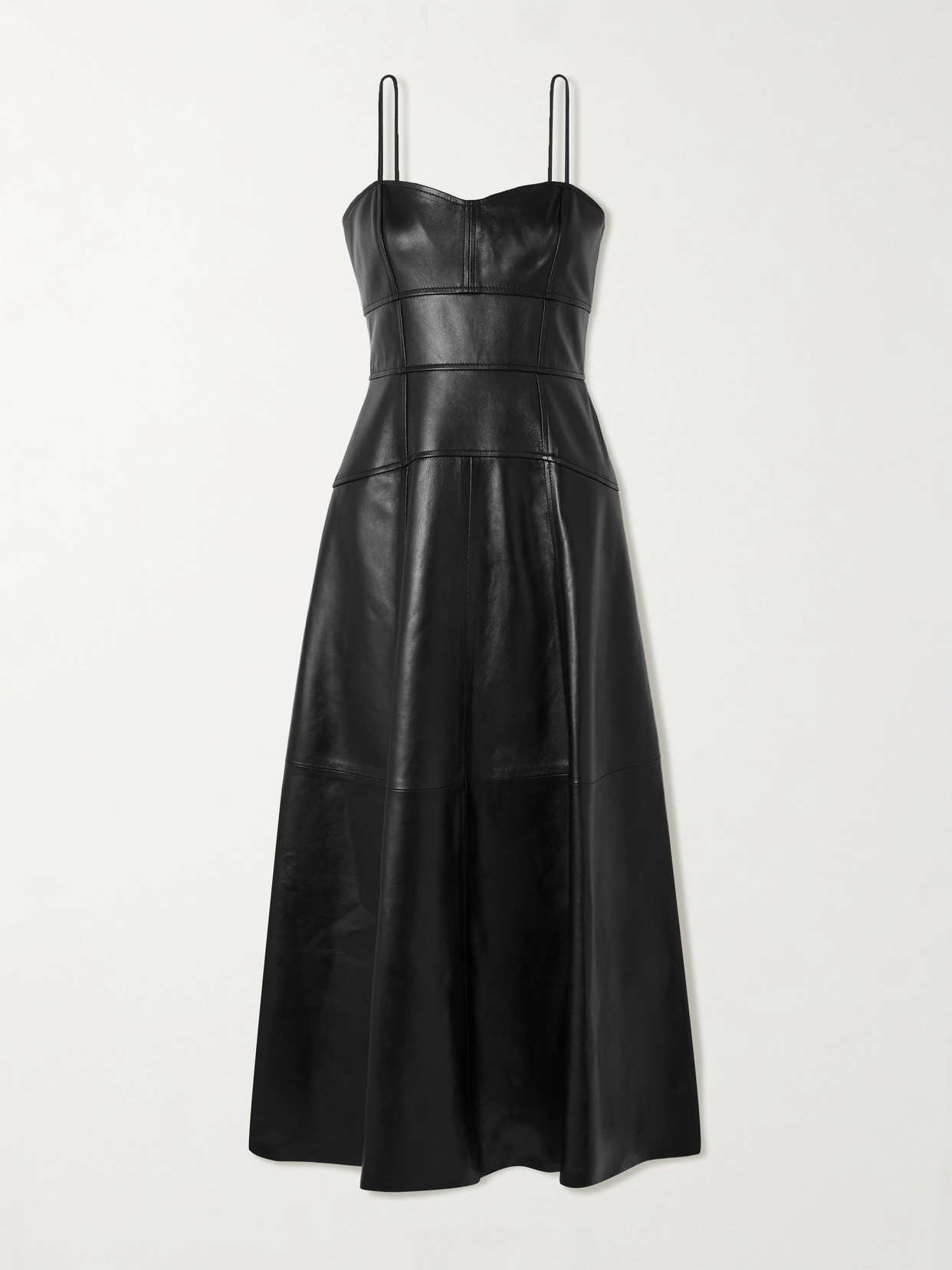 Ulla Johnson Adelina Paneled Leather Midi Dress In Black