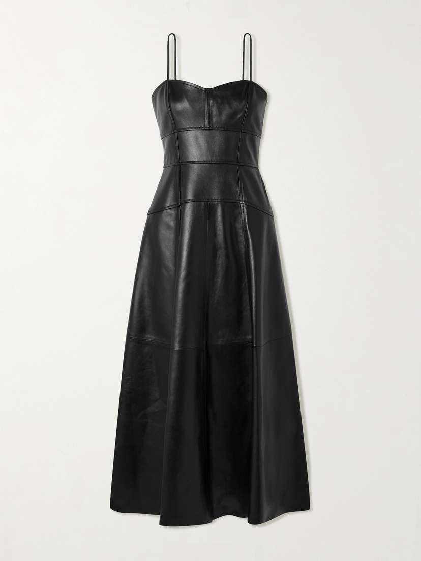 Ulla Johnson Adelina Paneled Leather Midi Dress