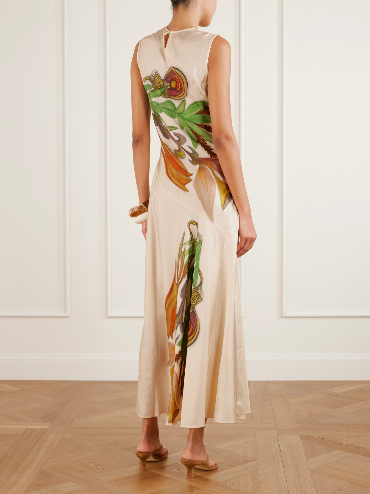 Ulla Johnson Gaea Paneled Printed Silk-satin Midi Dress In Neutral