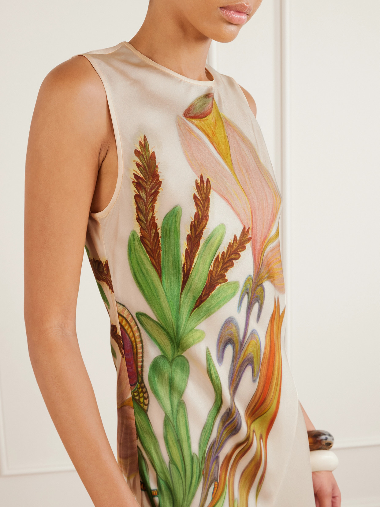 Ulla Johnson Gaea Paneled Printed Silk-satin Midi Dress In Neutral