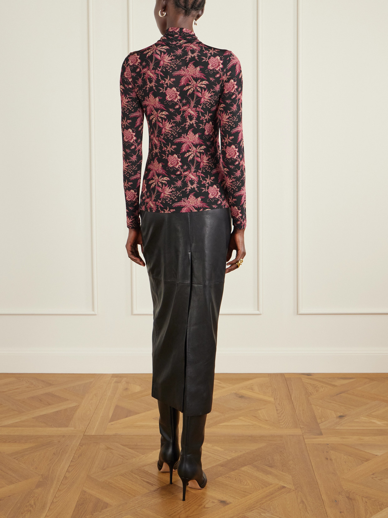 Ulla Johnson Aurelia Jersey Long Sleeve Turtleneck Top In Night Lily In Black