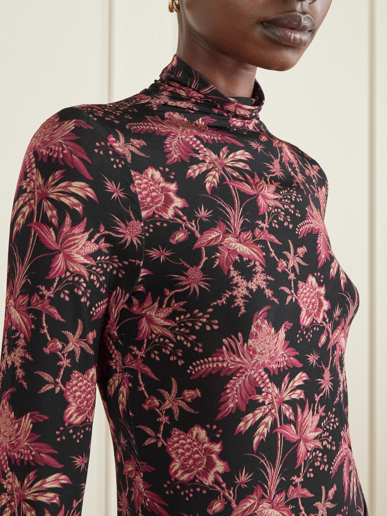 Ulla Johnson Aurelia Jersey Long Sleeve Turtleneck Top In Night Lily In Black