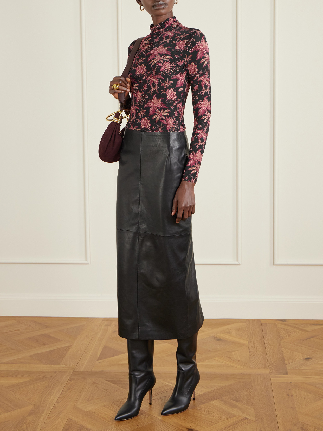 Ulla Johnson Aurelia Jersey Long Sleeve Turtleneck Top In Night Lily In Black