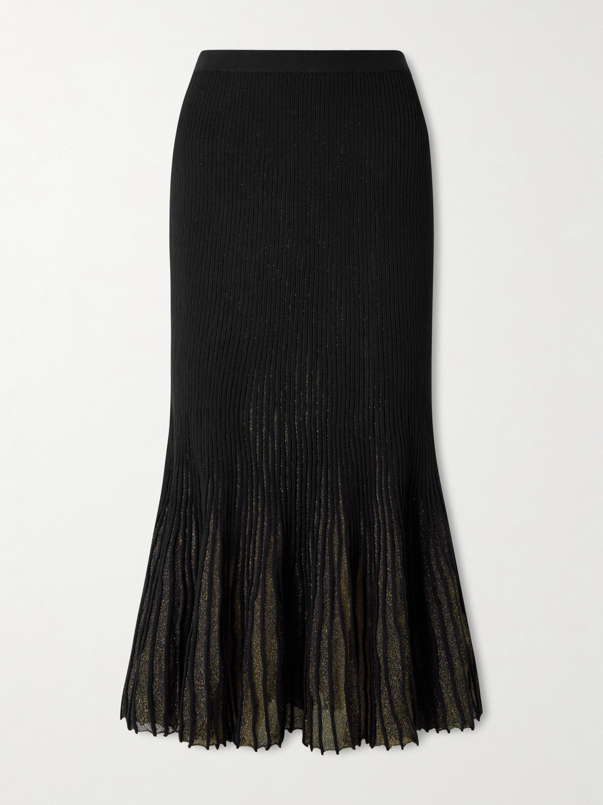 Ulla Johnson Vera Pleated Metallic Ribbed-knit Midi Skirt In Black