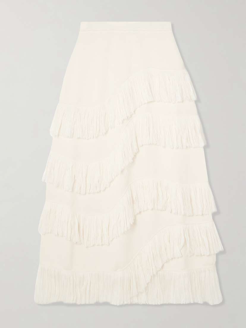 Ulla Johnson Mirena Fringed Wool Midi Skirt