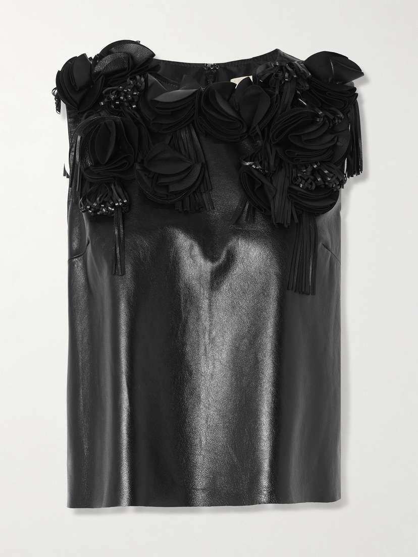 Ulla Johnson Marlowe Floral-appliquéd Leather Top