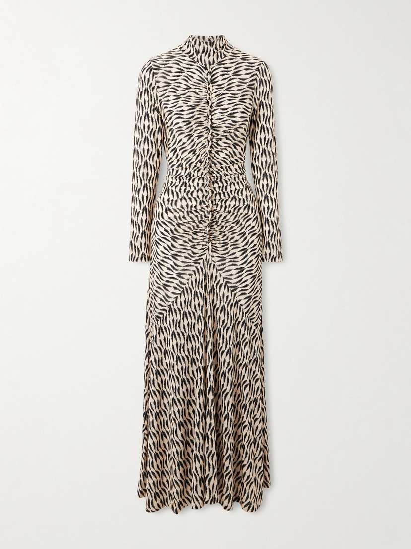 Ulla Johnson Ida Ruffled Gathered Printed Stretch-jersey Turtleneck Midi Dress