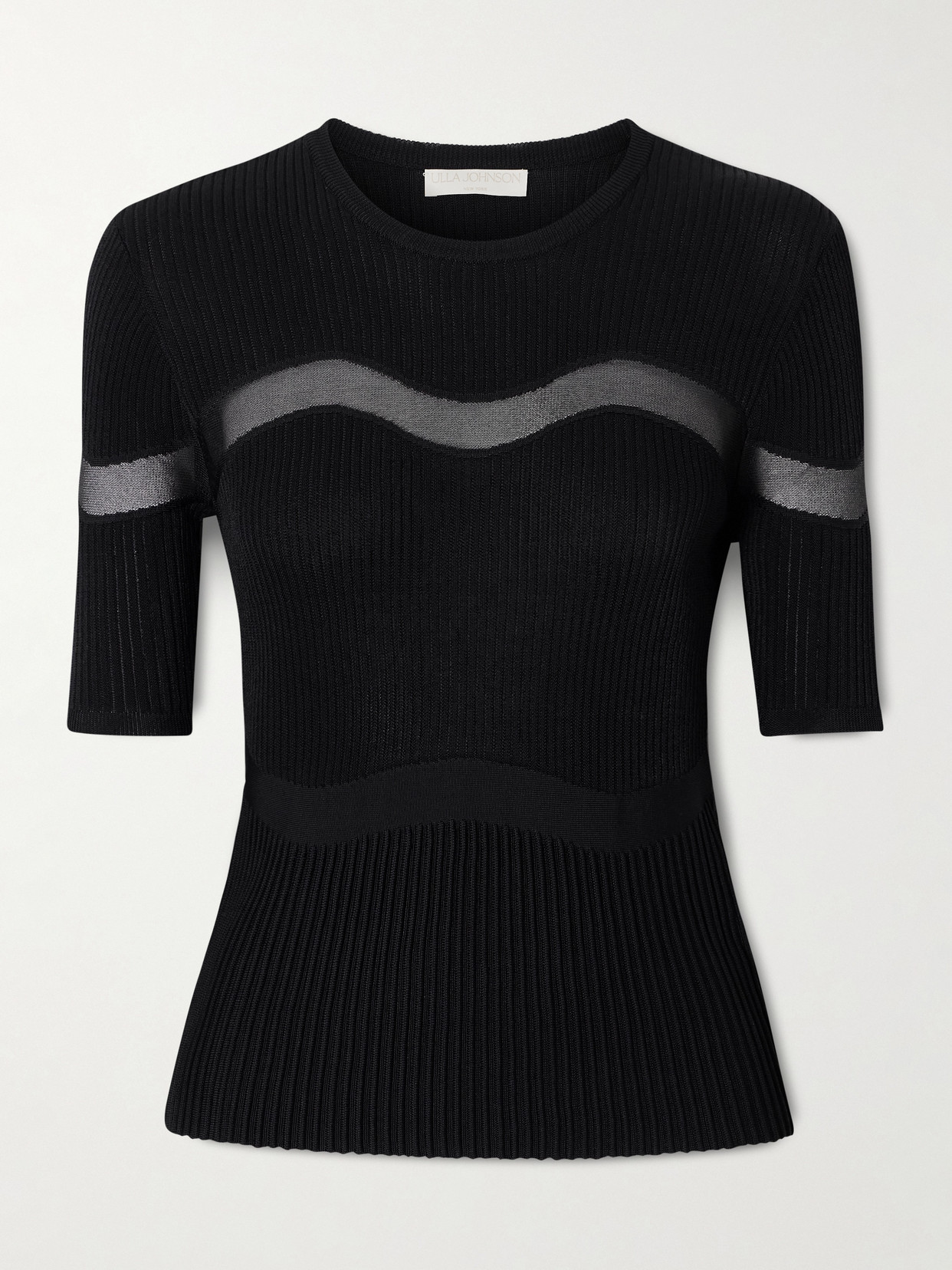 Ulla Johnson Ayla Mesh-paneled Ribbed-knit Top In Black