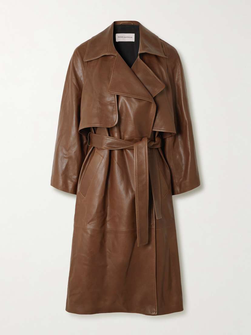 Nour Hammour Cisely Belted Leather Trench Coat