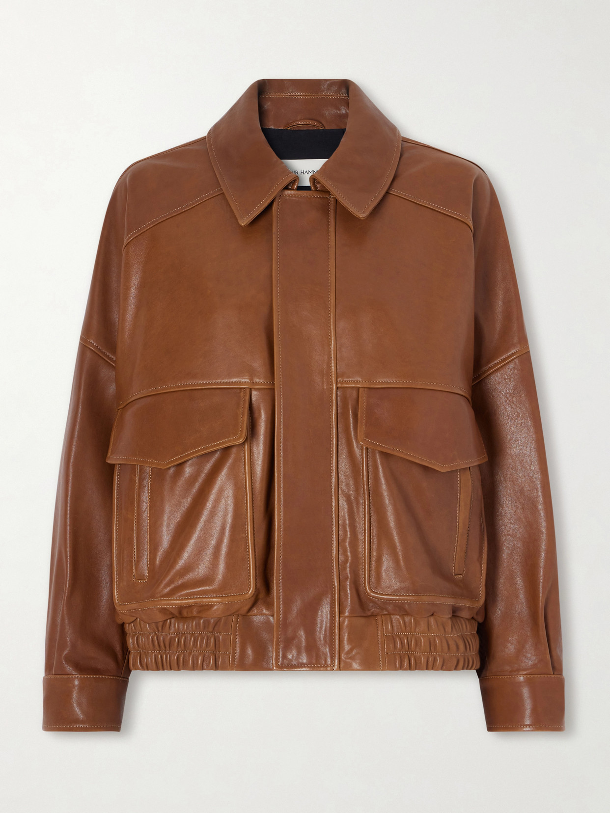 Nour Hammour Runa Paneled Leather Bomber Jacket In Brown