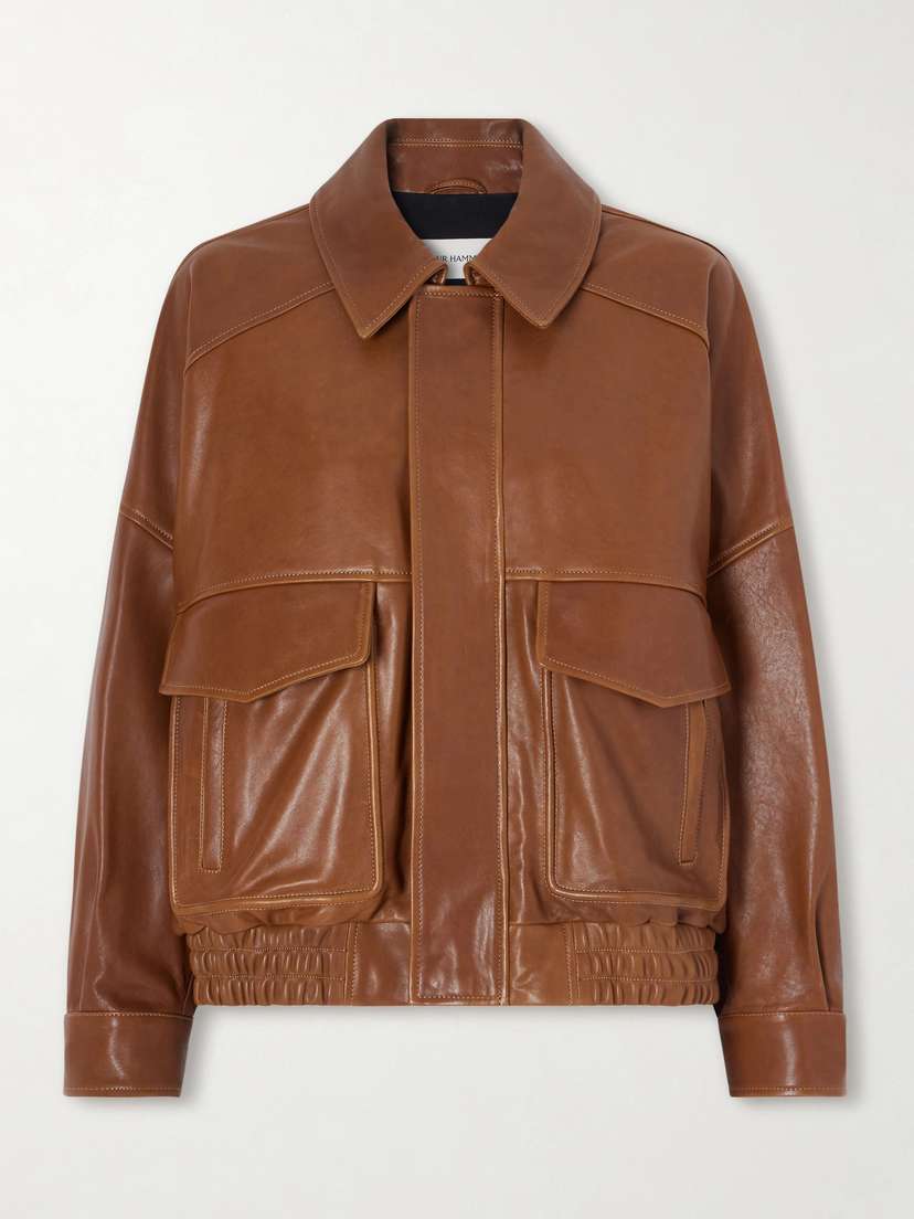 Nour Hammour Runa Paneled Leather Bomber Jacket