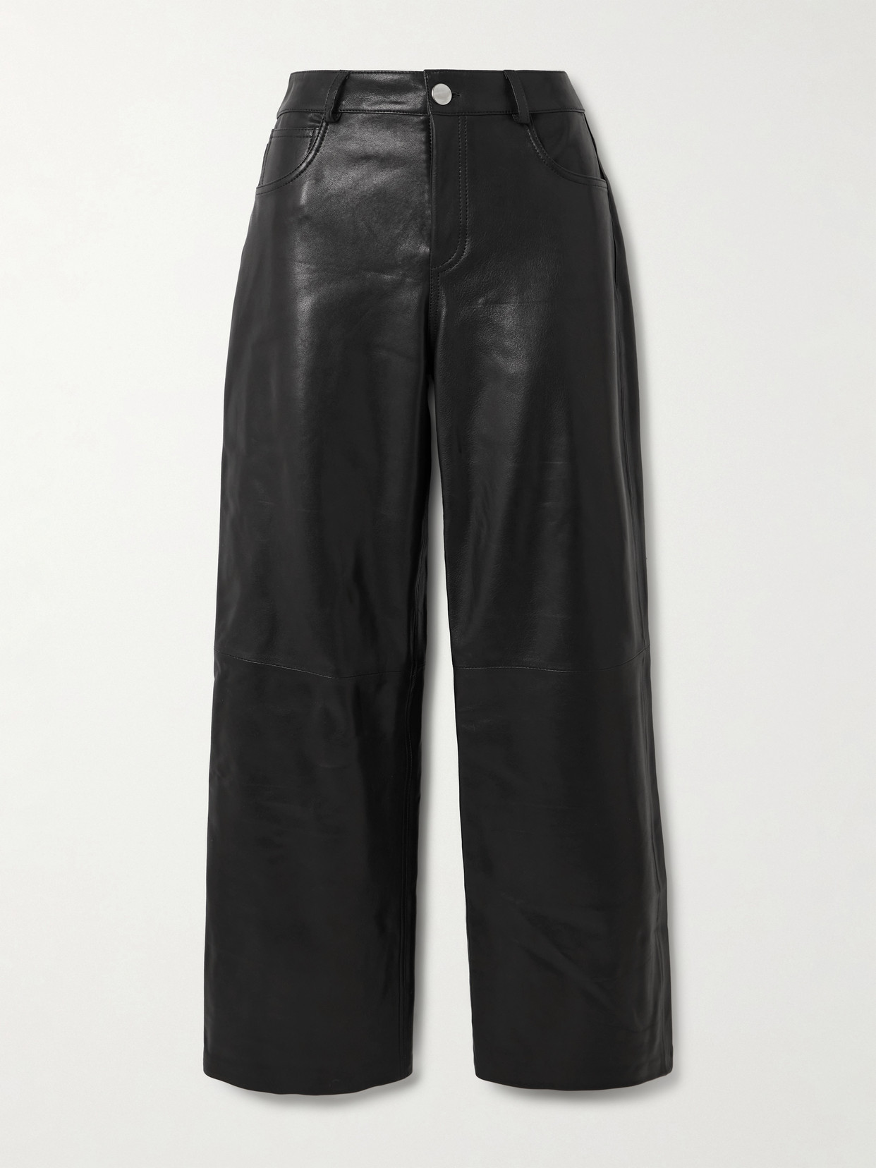 Nour Hammour Milo Paneled Leather Wide-leg Pants In Black