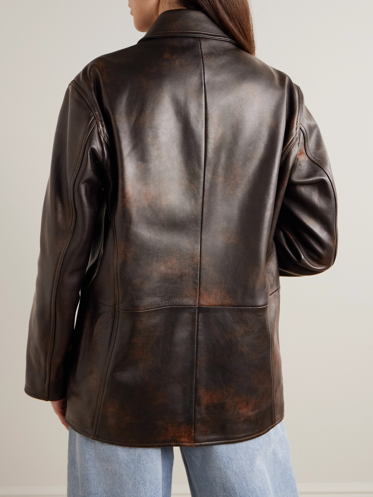 Nour Hammour Seleste Patchwork Distressed Leather Jacket In Multi