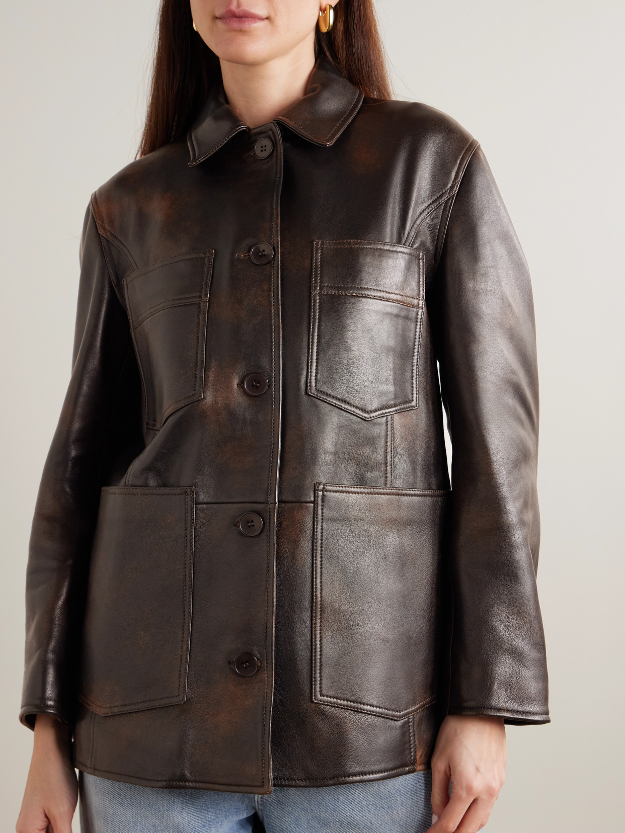 Nour Hammour Seleste Patchwork Distressed Leather Jacket In Multi