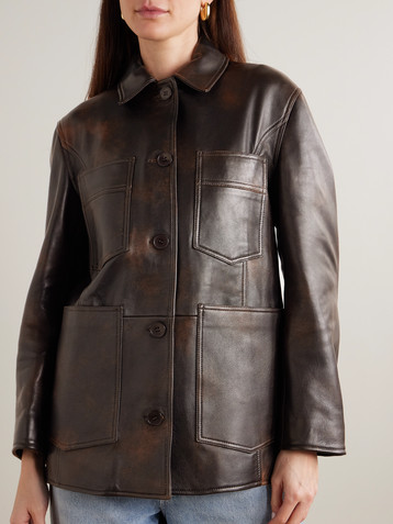 NOUR HAMMOUR Seleste paneled distressed leather jacket