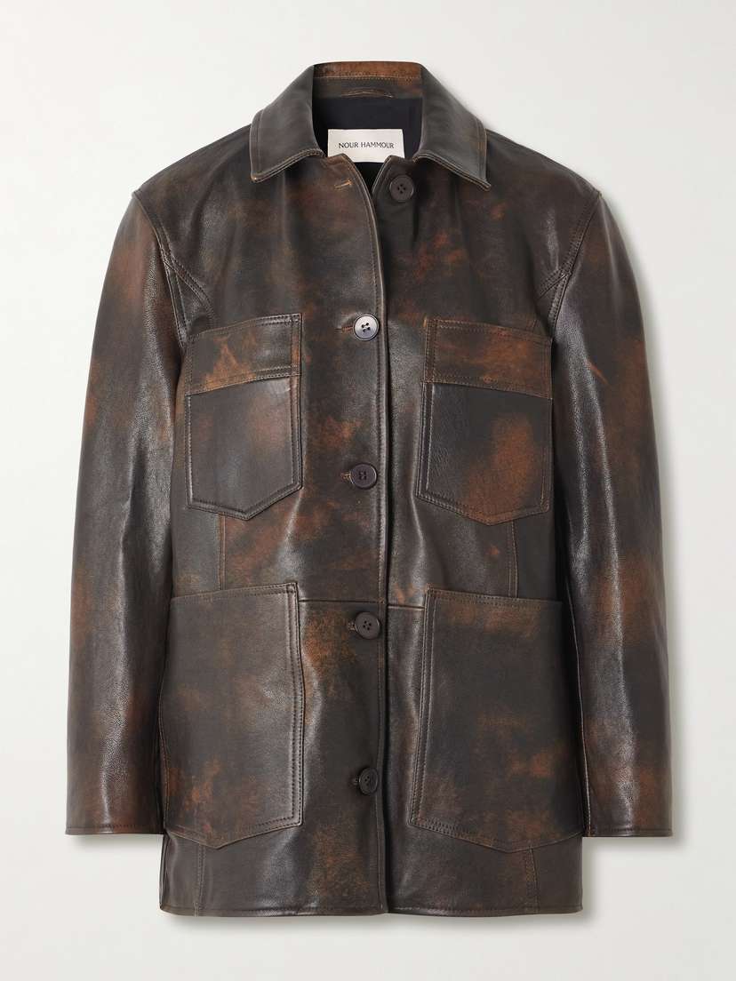 Nour Hammour Seleste Paneled Distressed Leather Jacket