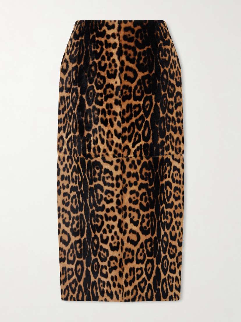 Nour Hammour Elyse Leopard-print Shearling Skirt