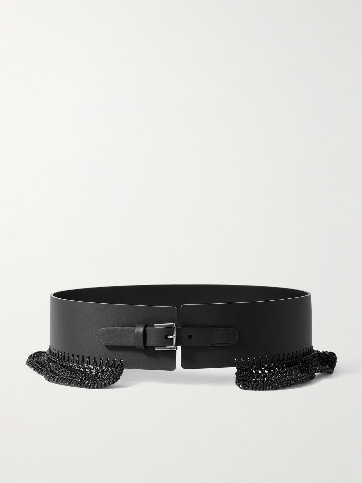 Anderson's Crochet-trimmed Leather Waist Belt In Black