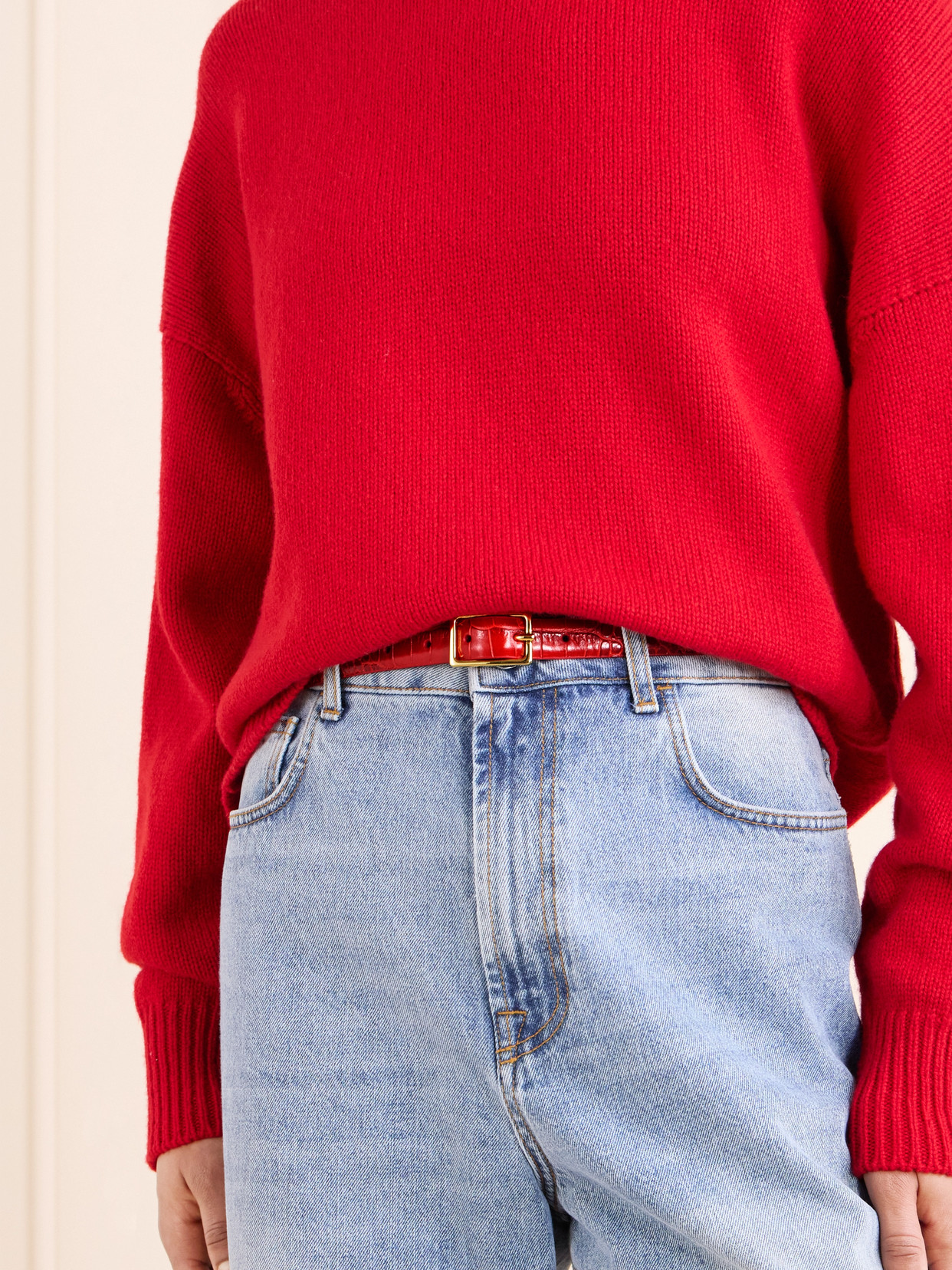 Anderson's Croc-effect Leather Belt In Red