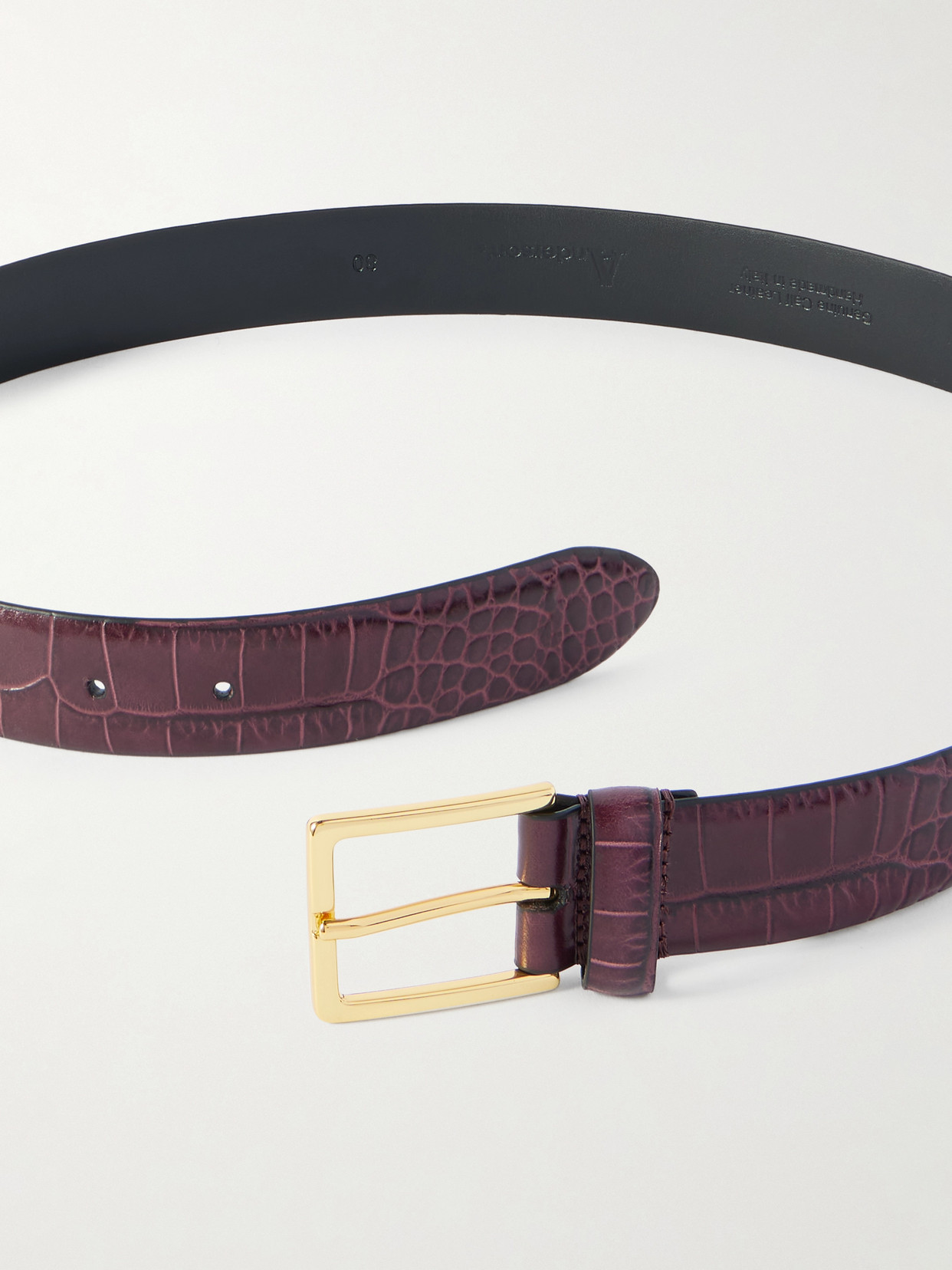 Anderson's Croc-effect Leather Belt In Burgundy