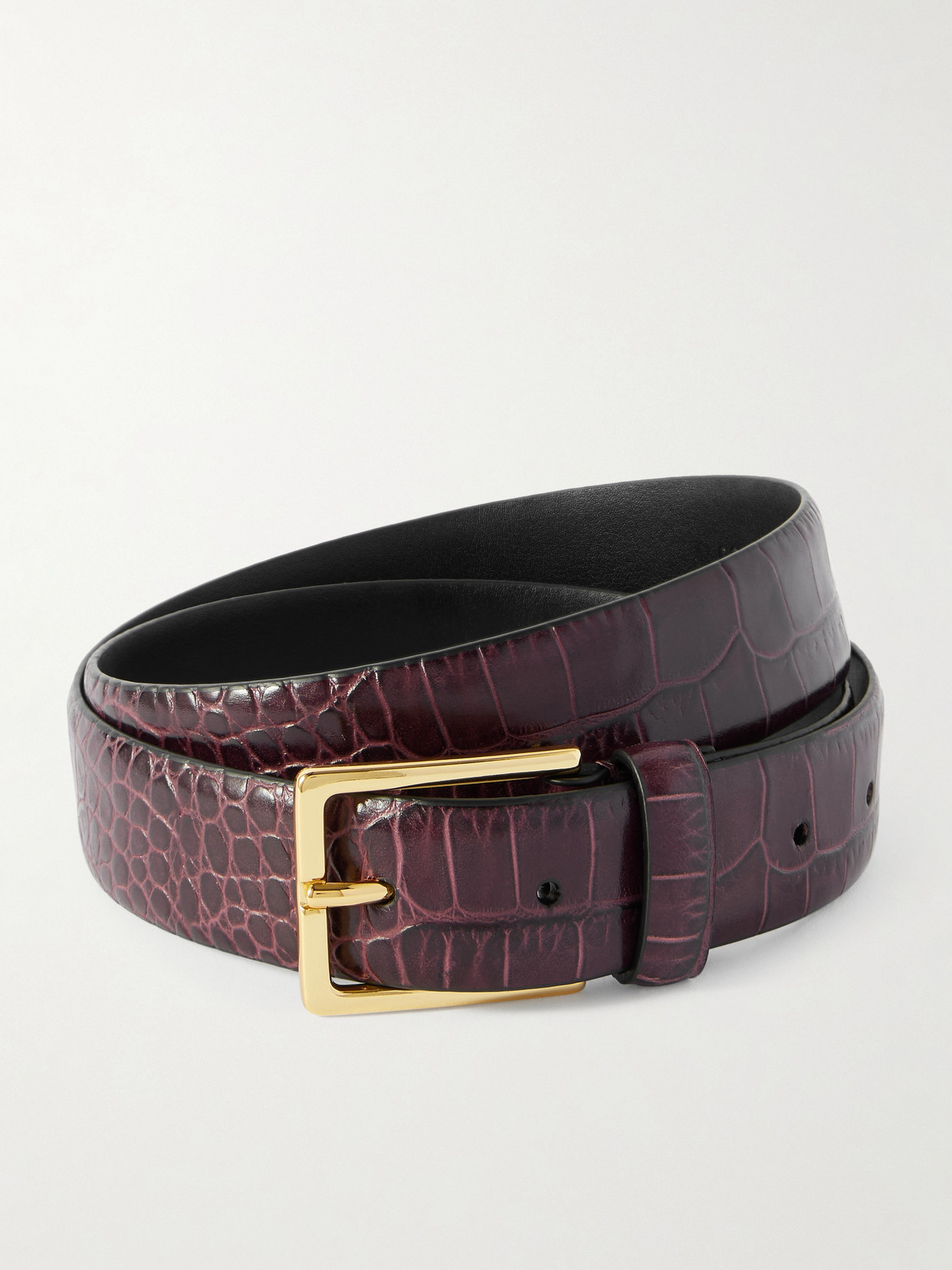 Anderson's Croc-effect Leather Belt In Burgundy