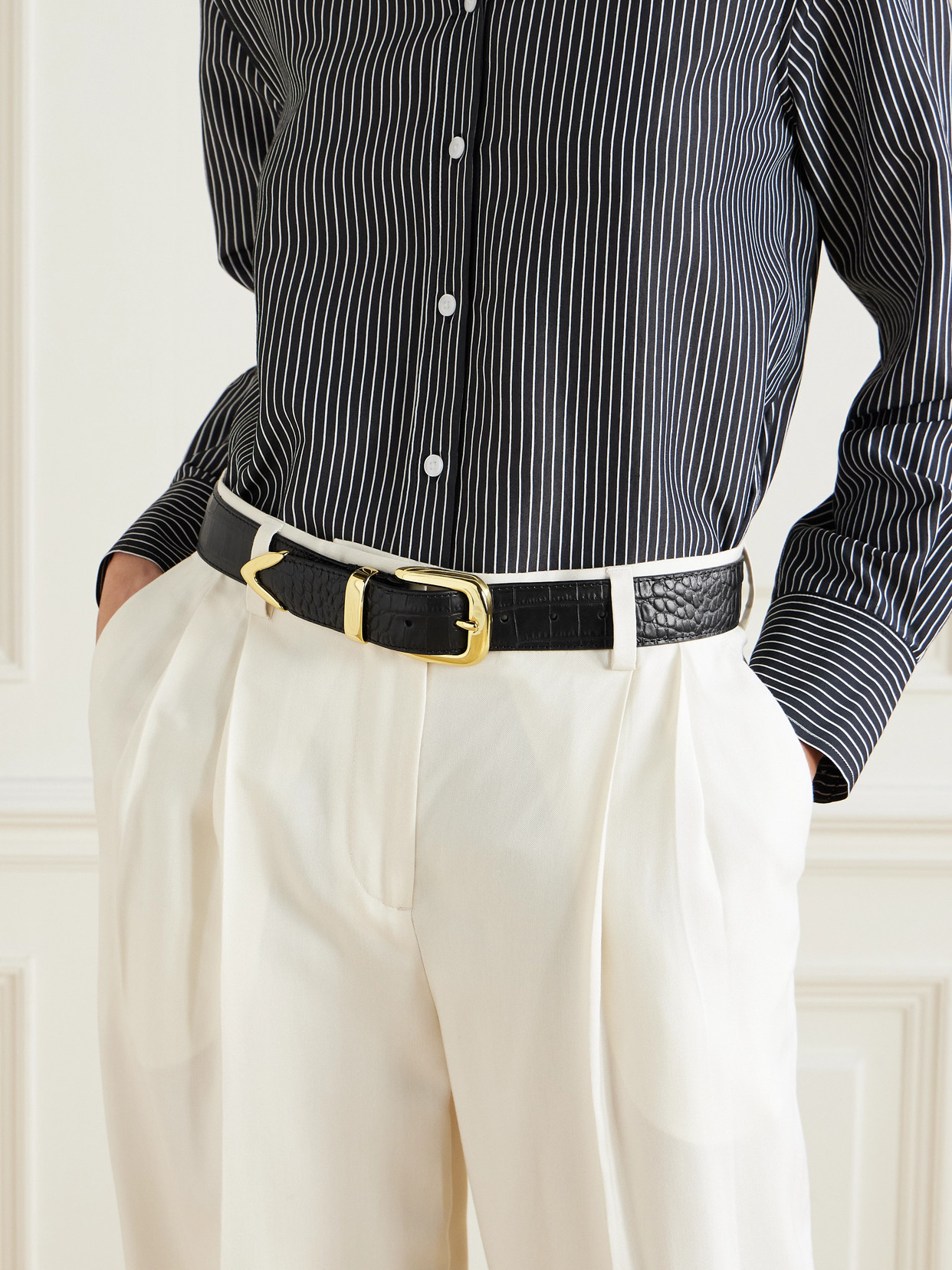 Anderson's Croc-effect Leather Belt In Black