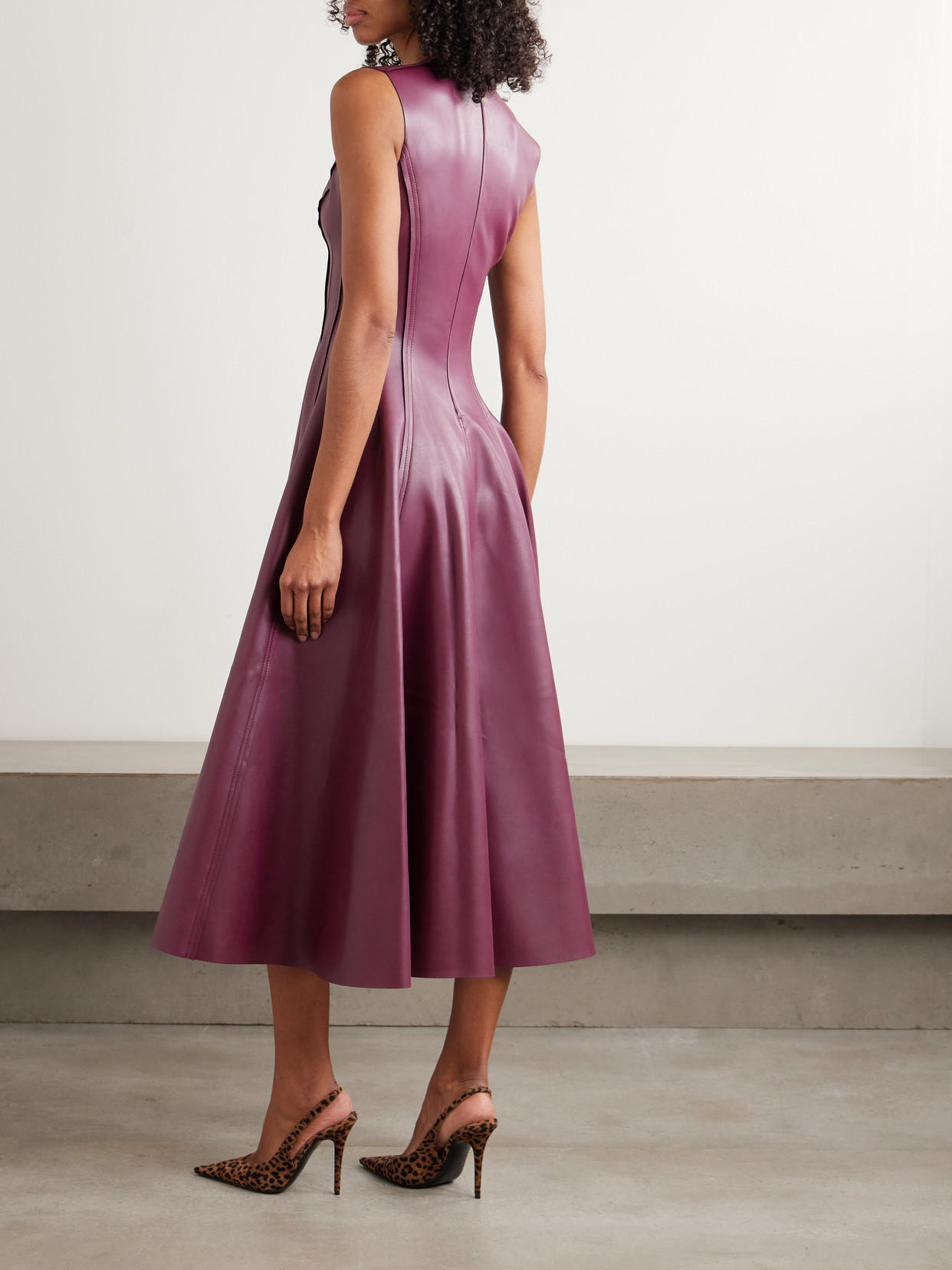 Norma Kamali Grace Belted Paneled Midi Dress In Burgundy
