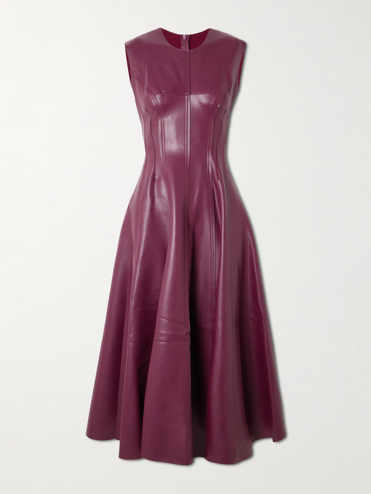 Norma Kamali Grace Belted Paneled Midi Dress In Burgundy