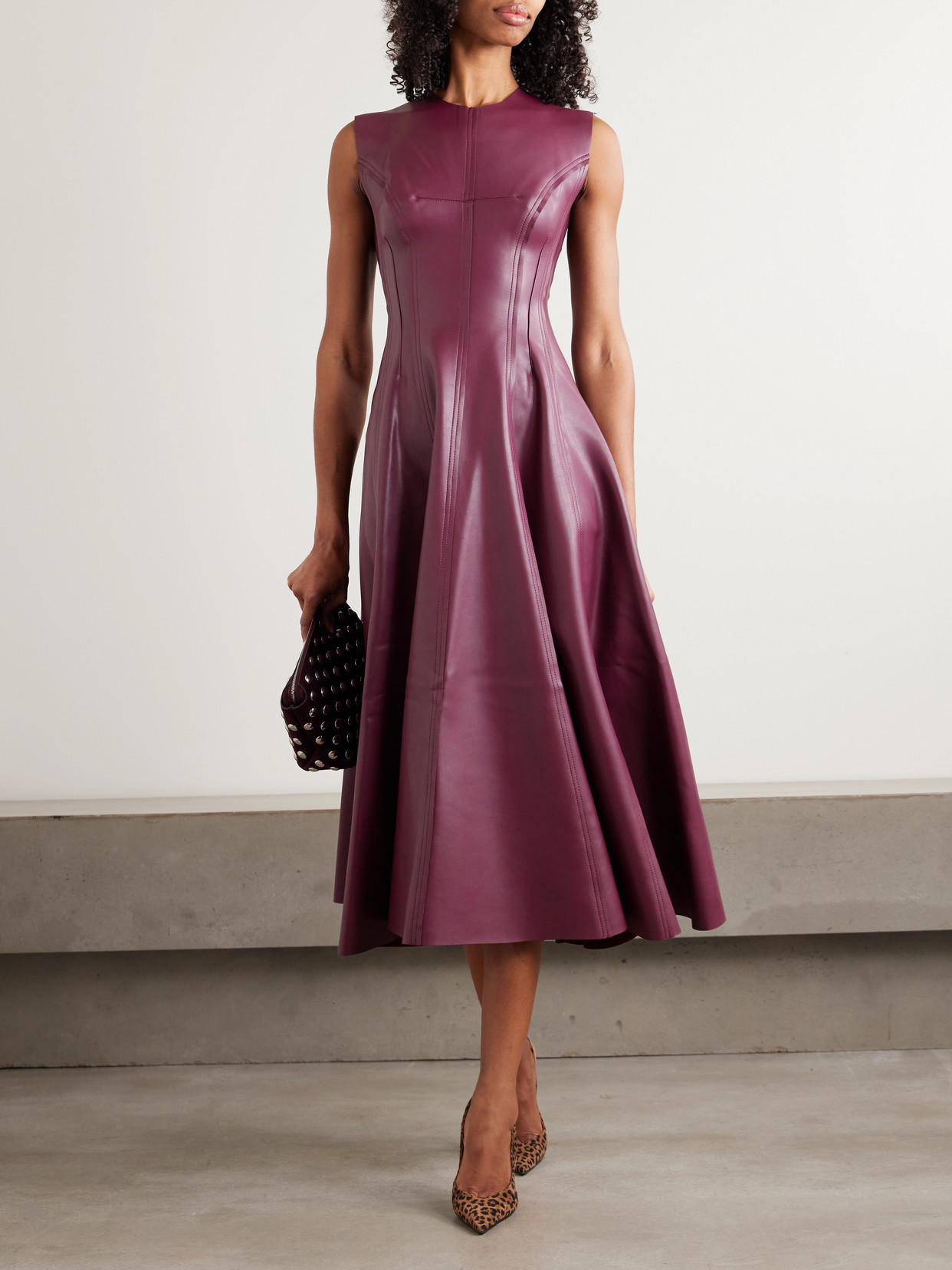 Norma Kamali Grace Belted Paneled Midi Dress In Burgundy