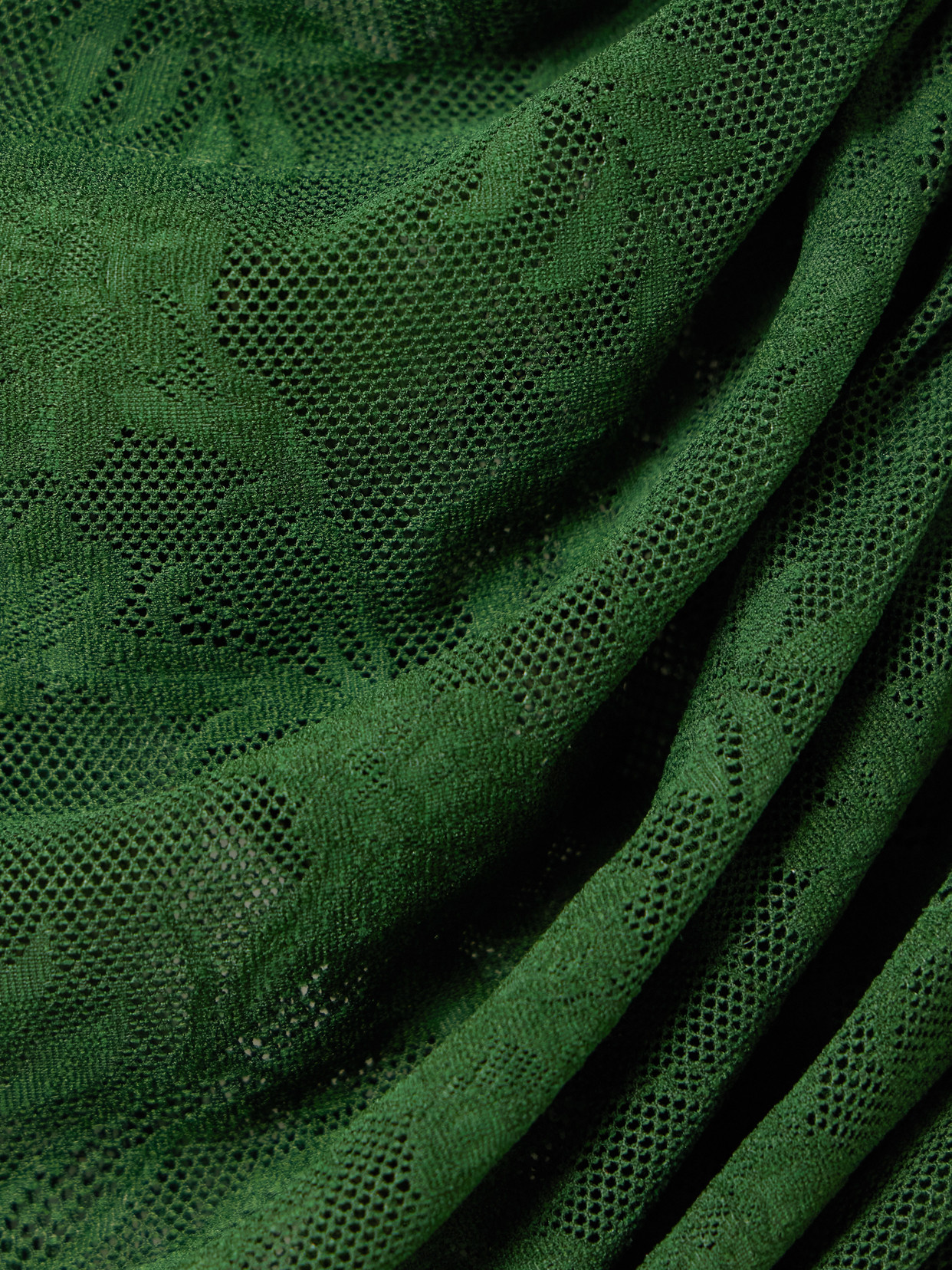 Norma Kamali Asymmetric Ruched Stretch-lace Turtleneck Dress In Green