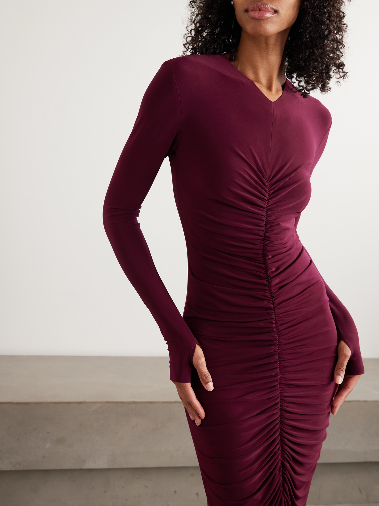 Norma Kamali Ruched Stretch-jersey Gown In Red