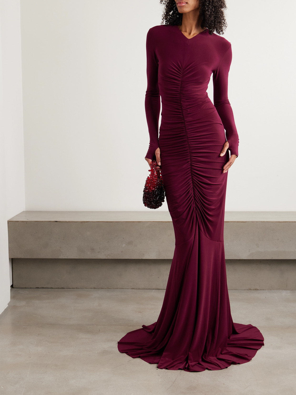 Norma Kamali Ruched Stretch-jersey Gown In Red