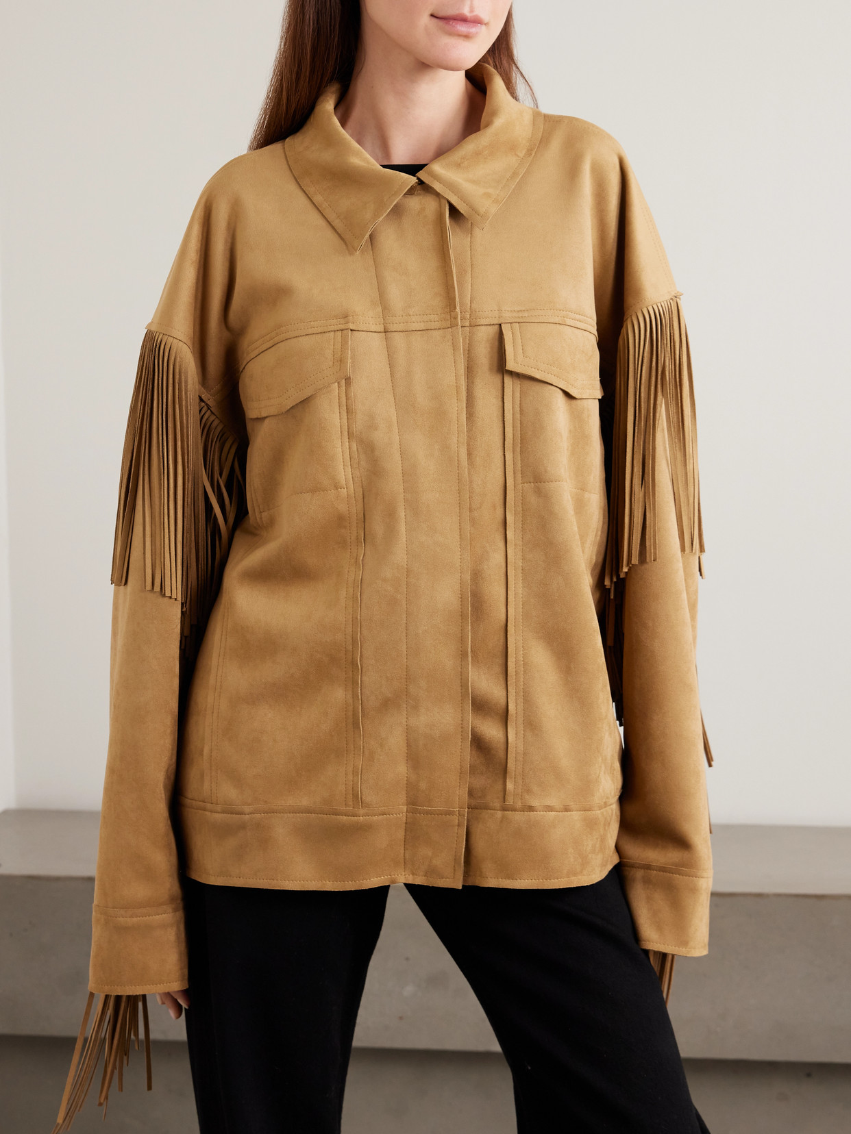 Fringed Oversized Brushed Jacket
