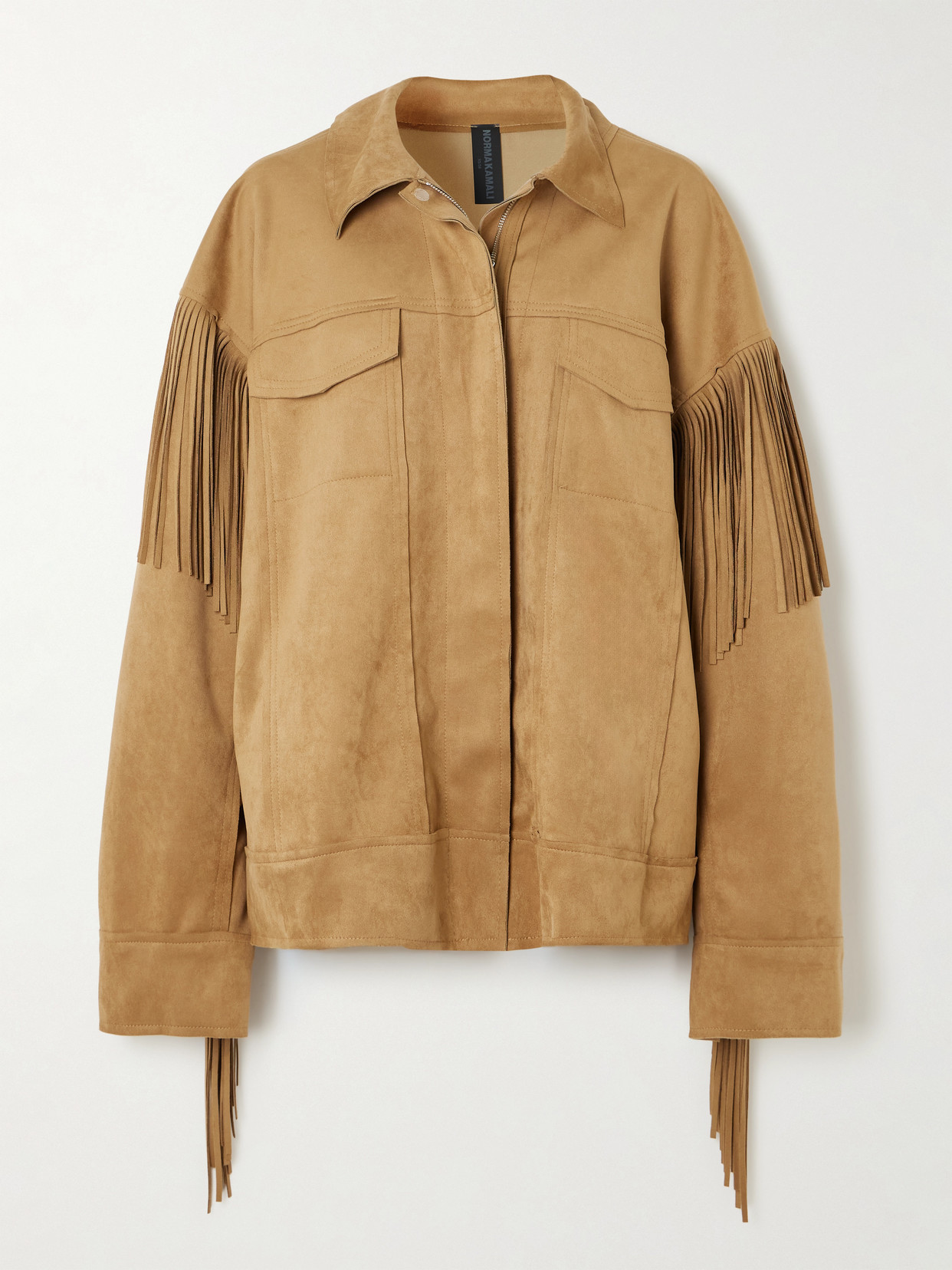 Norma Kamali Fringed Oversized Brushed Jacket In Brown