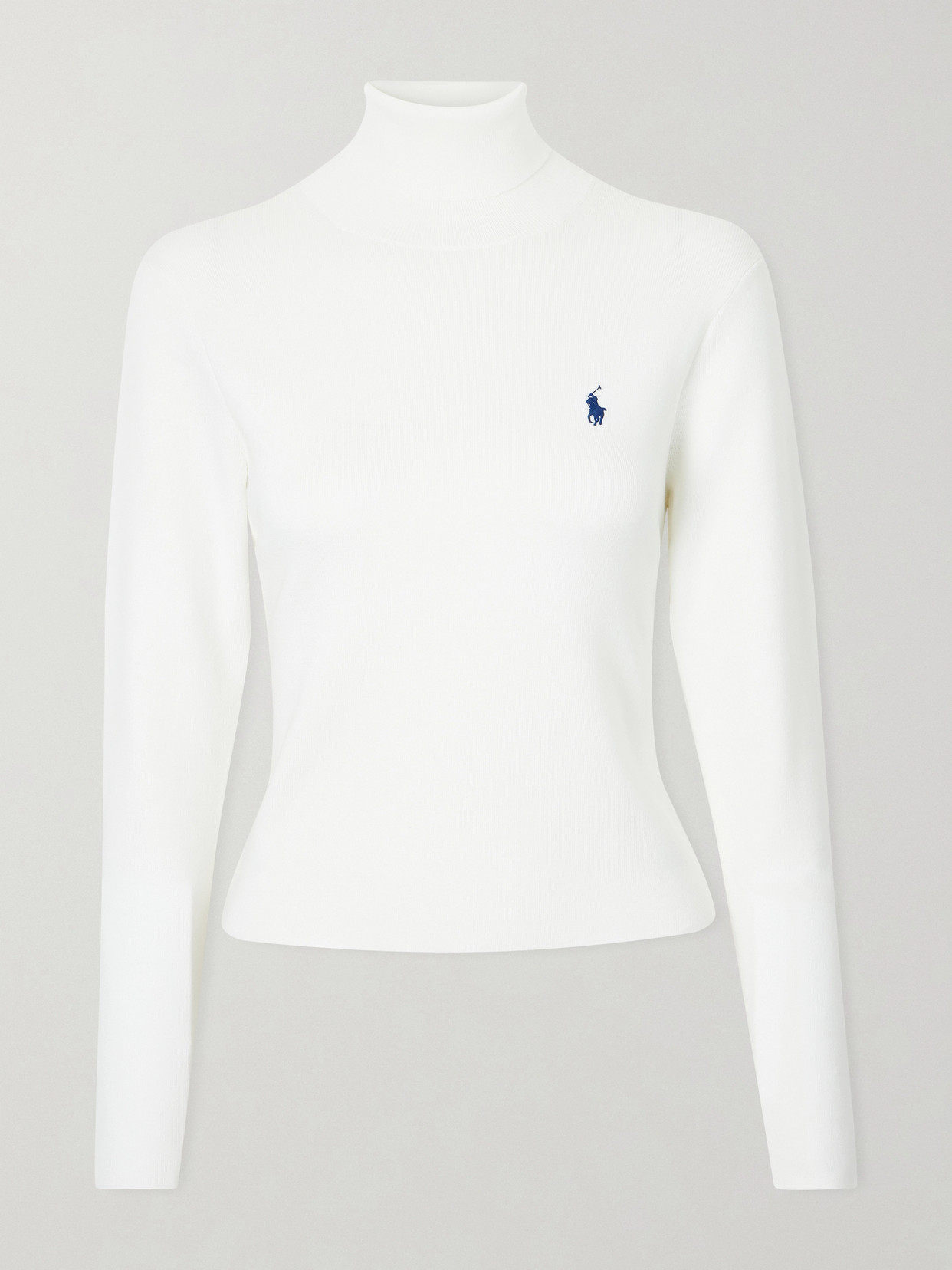 Polo Ralph Lauren Embroidered Cotton-blend Turtleneck Sweater In White