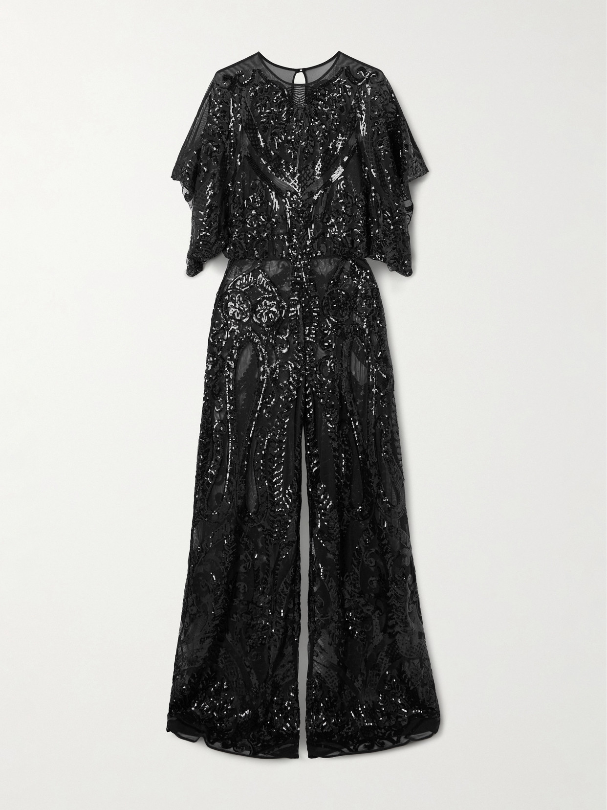Norma Kamali Obi Sequined Chiffon Wide-leg Jumpsuit In Black