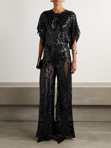 Norma Kamali Obi sequined chiffon wide-leg jumpsuit
