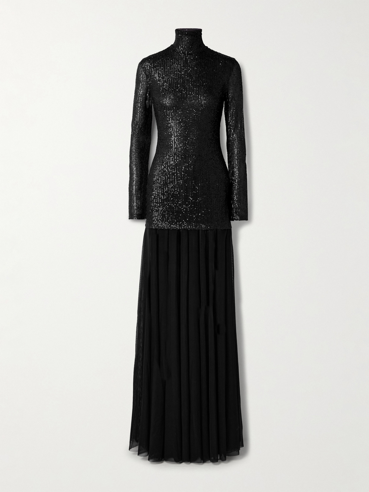 Norma Kamali Sequin-embellished Stretch-tulle Turtleneck Gown In Black